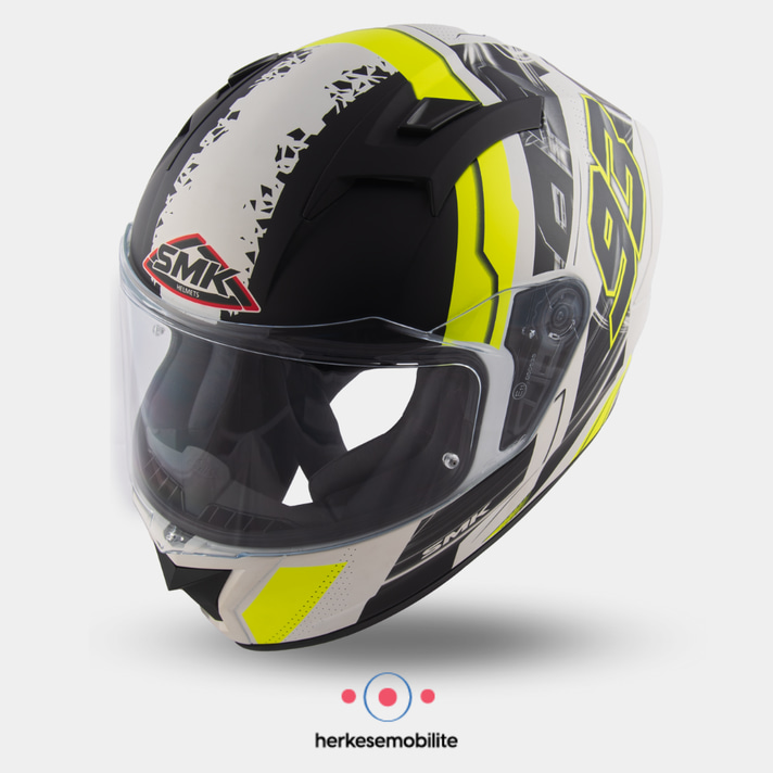 SMK Stellar Swank Kapalı Kask Beyaz-Neon Sarı