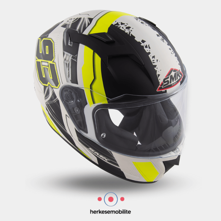 SMK Stellar Swank Kapalı Kask Beyaz-Neon Sarı