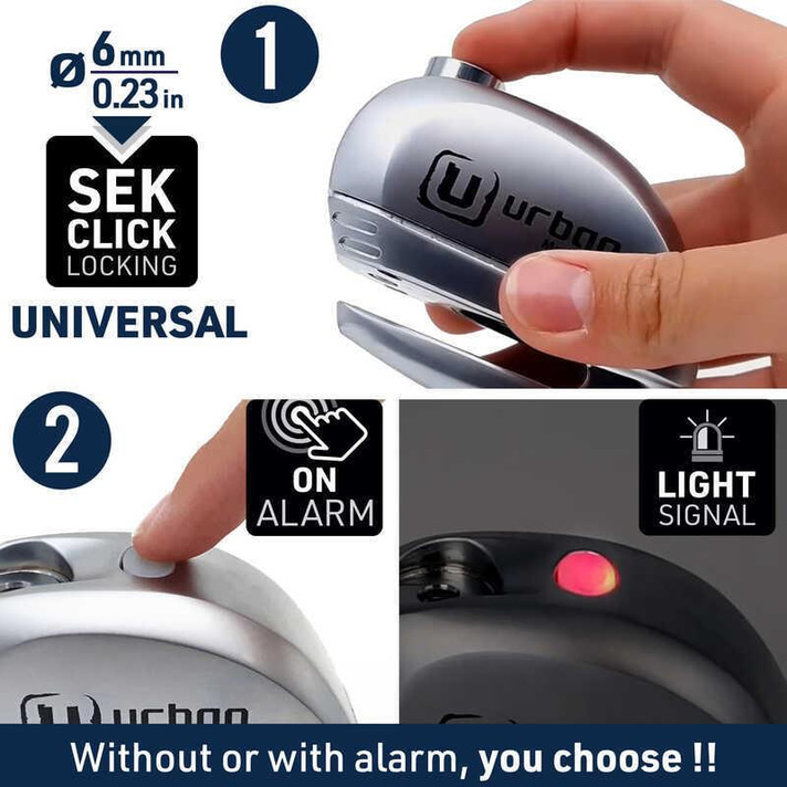 URBAN SECURITY UR22 VESPA UYUMLU ALARMLI DİSK KİLİDİ 6MM PİM