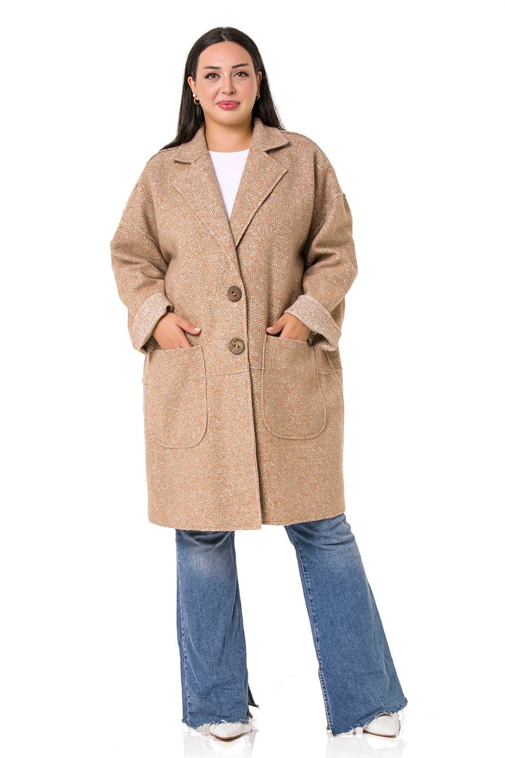 Plus Size Low Sleeve Bag Pocket Large Button Dirty Stitched Oversize Glitter Mink Jacket