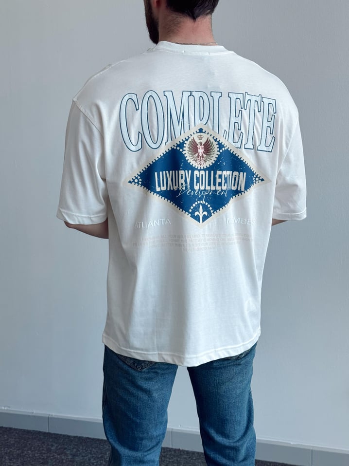 Erkek Yüksek Kalite Oversize Kalıp Complate Kabaran Baskı Detay T-Shirt-Beyaz(E1370)