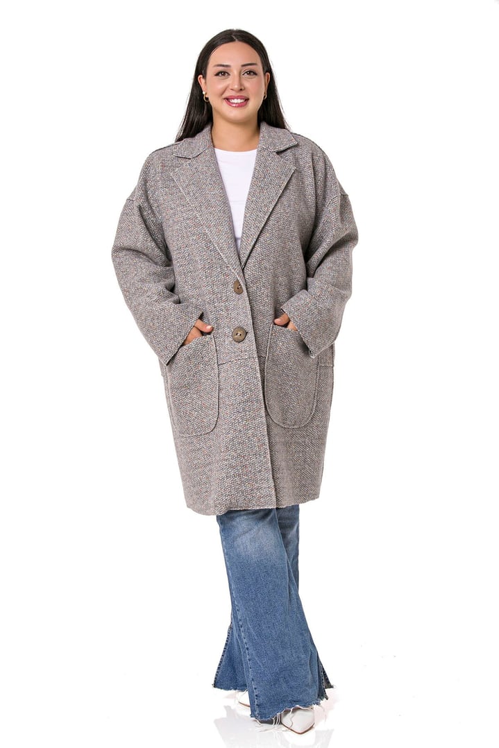 Plus Size Low Sleeve Bag Pocket Large Button Dirty Stitched Oversize Glitter Gray Jacket