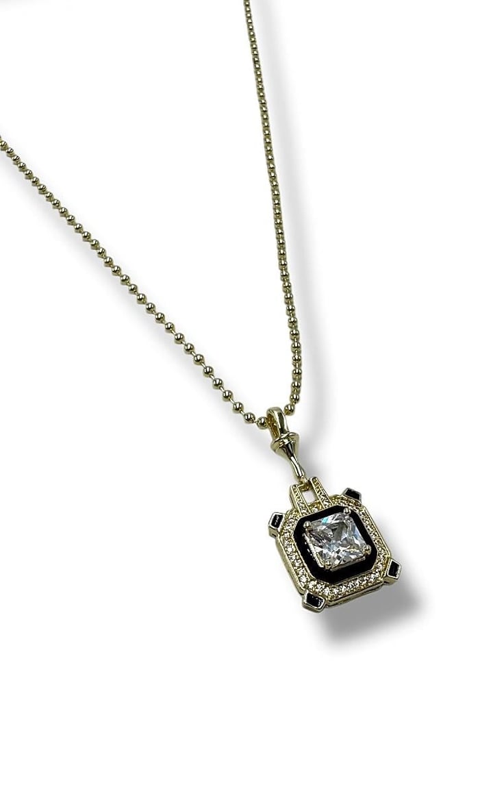 Siyah Mineli Diamond Kolye