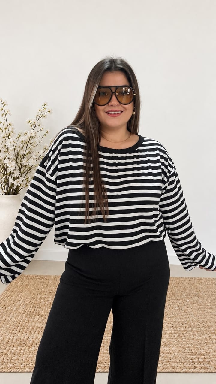 0504- Siyah Beyaz Stripe Bluz