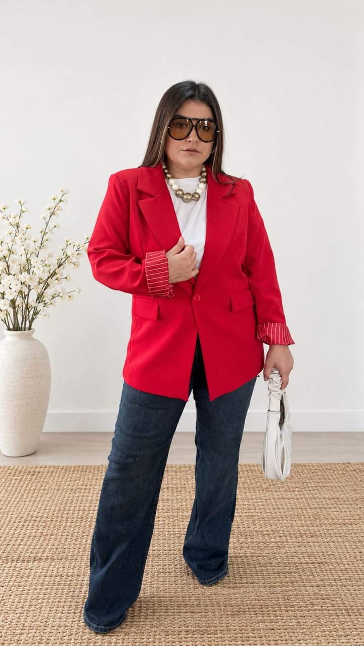 0919-Kırmızı Çizgili Astarlı Blazer Ceket 