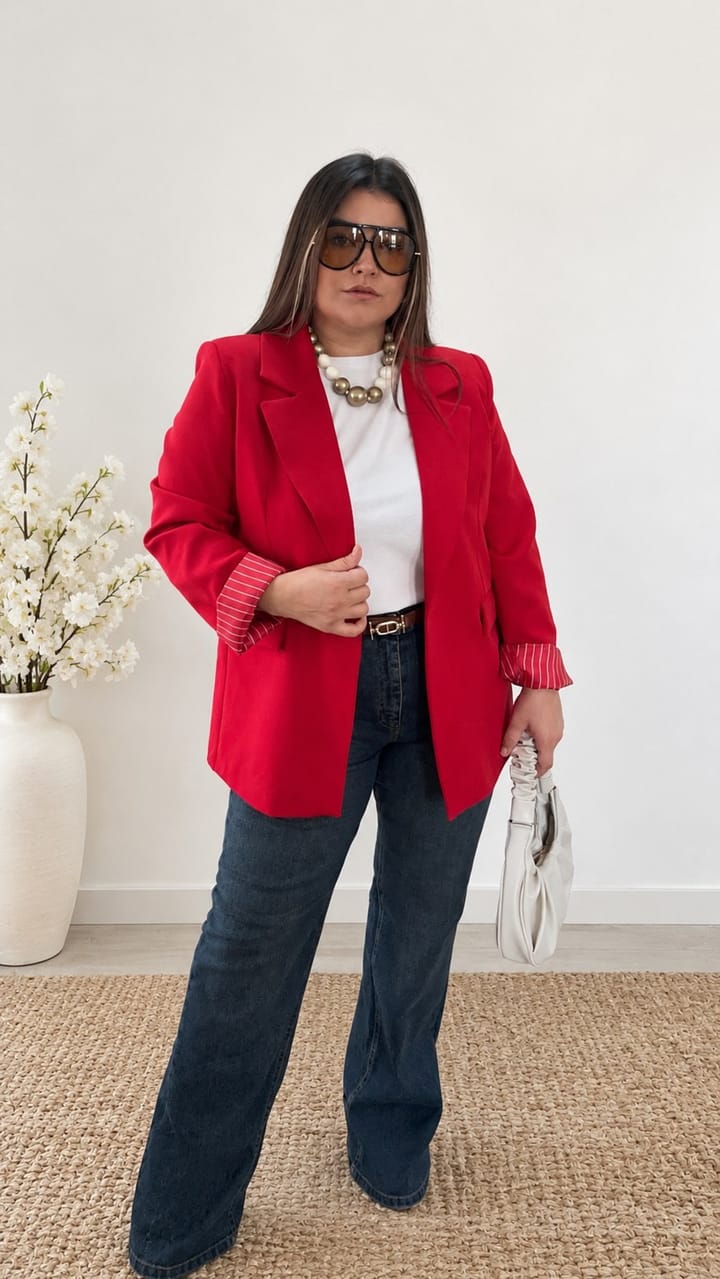 0919-Kırmızı Çizgili Astarlı Blazer Ceket 