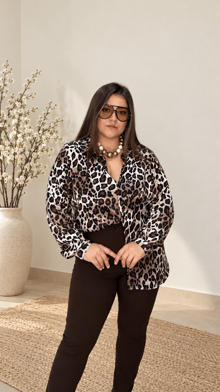 1066- Leopar Saten Gömlek 