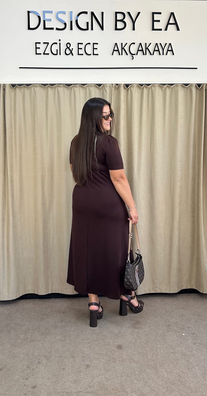 5090- Kahve Gold Tokalı Elbıse