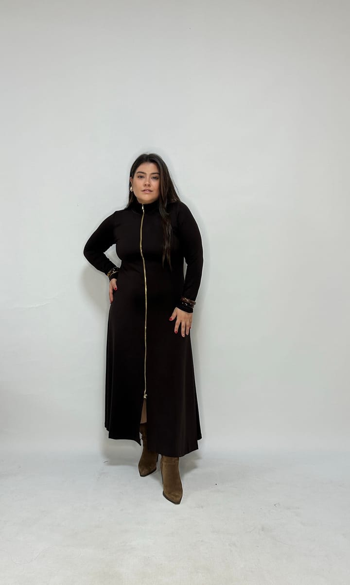 Kahve Fermuarlı Elbise