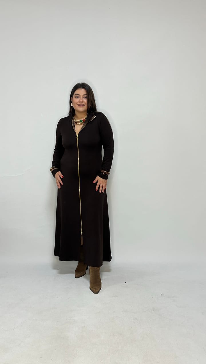 Kahve Fermuarlı Elbise