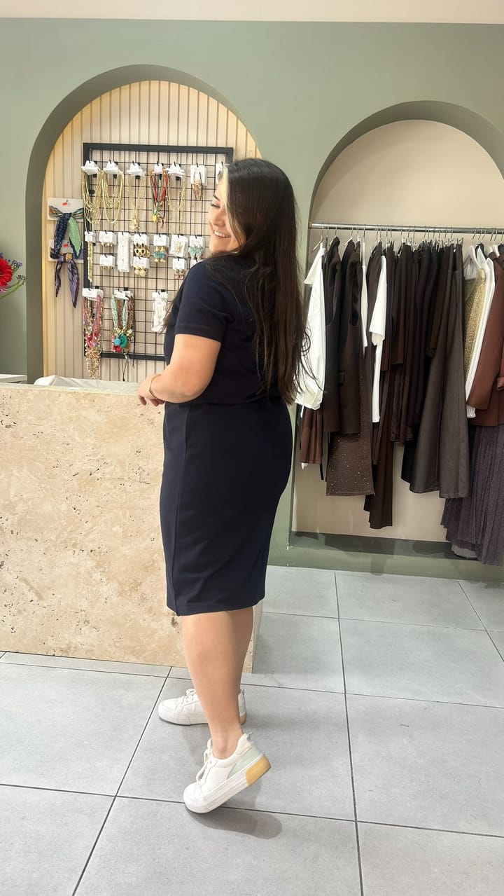 950-Lacivert  Polo Yaka Elbise 