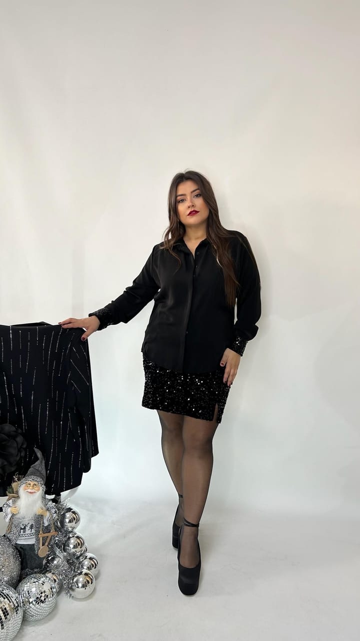 Manşet ve Yaka Pul Payet Gömlek