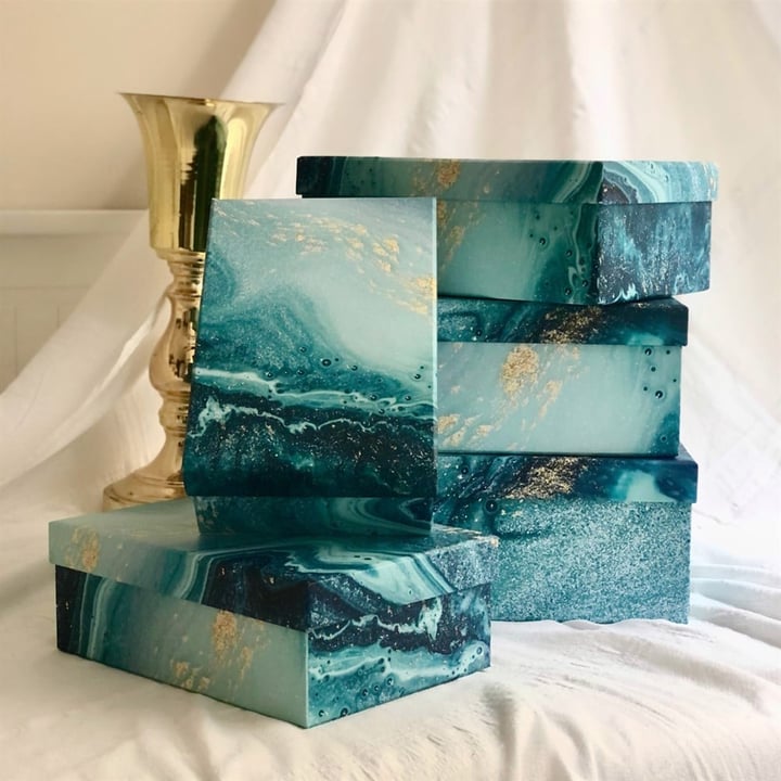 Blue Marbled 5 Pcs of Gift Boxes Set