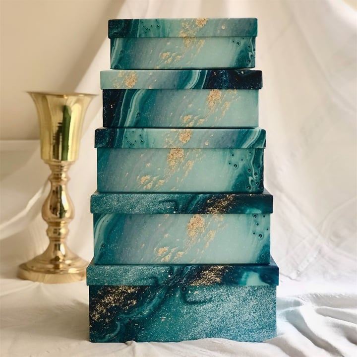 Blue Marbled 5 Pcs of Gift Boxes Set