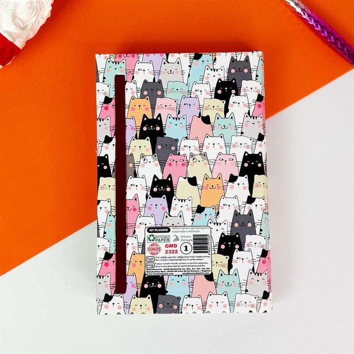 Sevimli Kedi Tasarımlı Kalın Kitap Görünümlü Defter Ve Bez Çanta