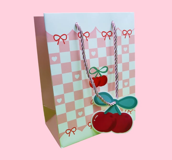 Bam 2104 Kiraz Tasarımlı Karton Çanta 23x18x10 cm x12