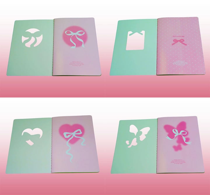 Bam 2175 Pembe Kurdeleli Tasarımlı Çizgisiz Defter x12