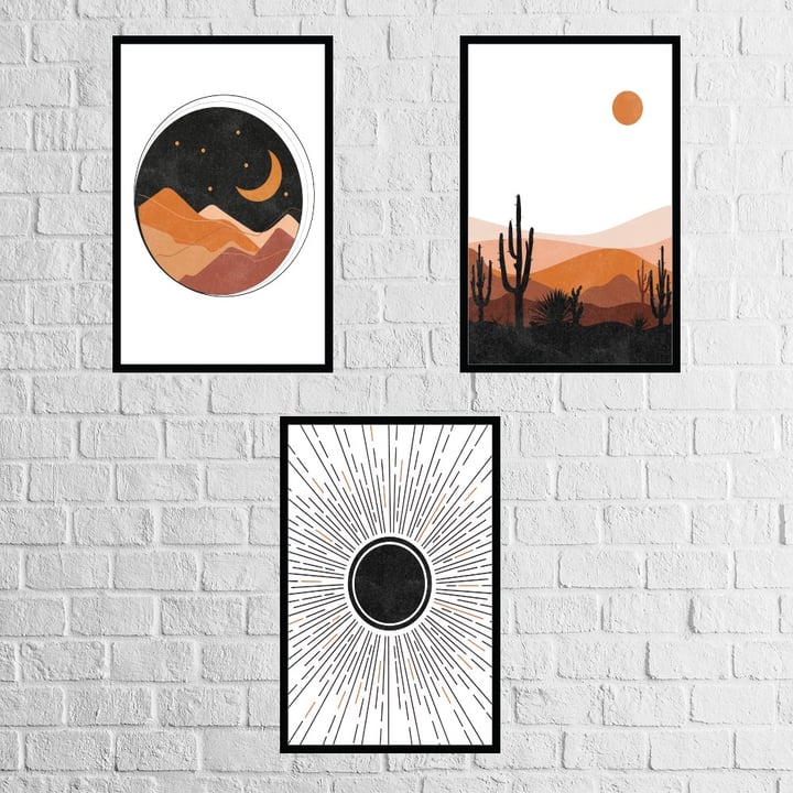 Çölde Ay Manzaraları 3'lü  İstoç Toptan Ahşap Duvar Panosu 20X30