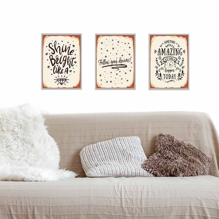 Motto Ahşap Tasarım Duvar Panosu 3'lü Set 20X30 cm