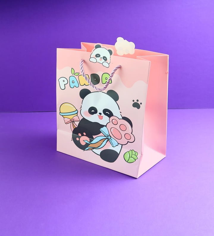 Panda Figürlü Karton Çanta 23x18 Cm  x12