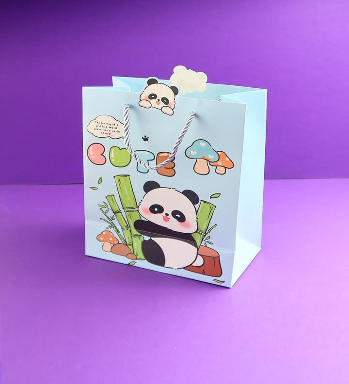 Panda Figürlü Karton Çanta 23x18 Cm  x12