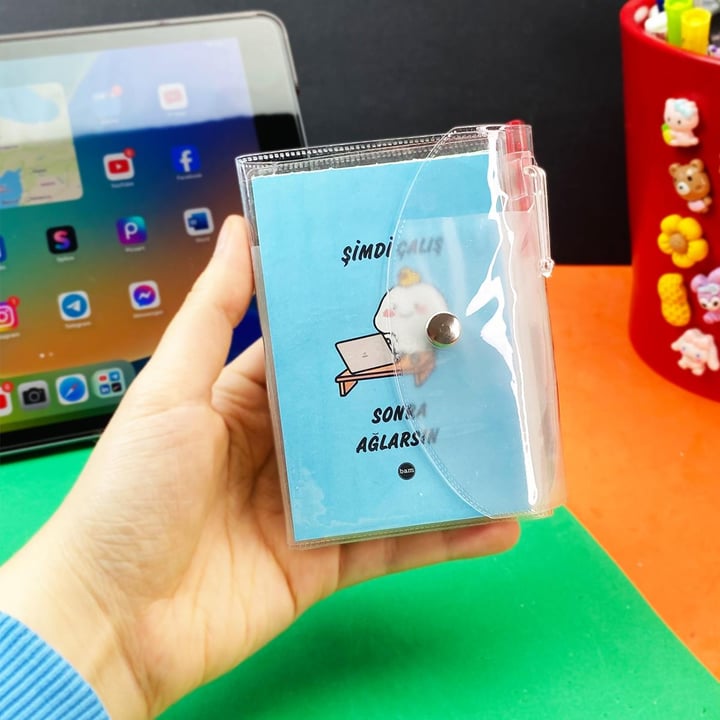 Şimdi Çalış Tasarımlı Kalemli PP Mini Çanta Defter