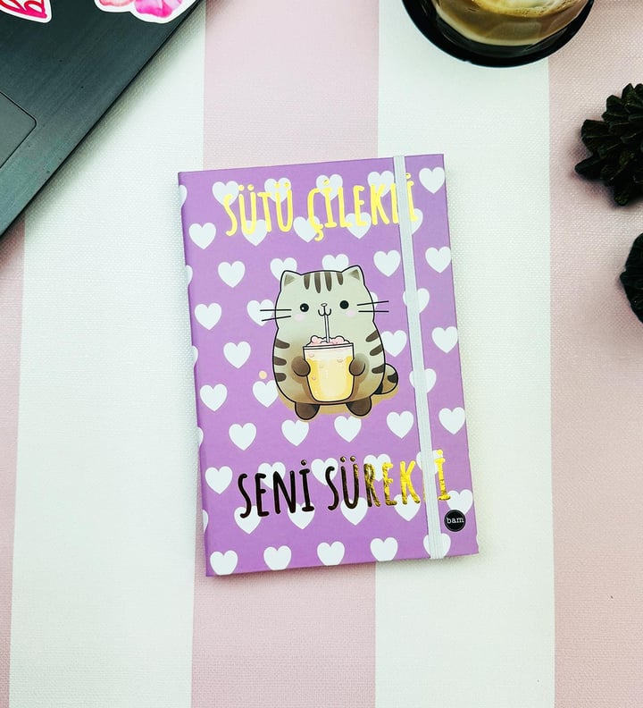 Sütü Çilekli V2 Tasarımlı Lastikli Defter