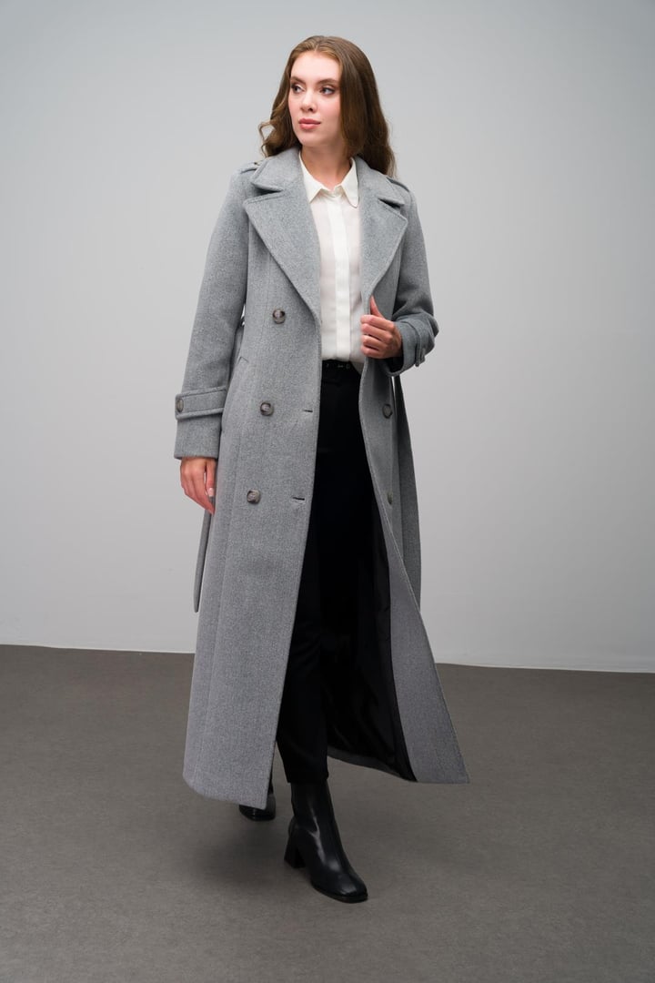 Double-Breasted Long Coat with Epaulette Detail A.GRI 3056