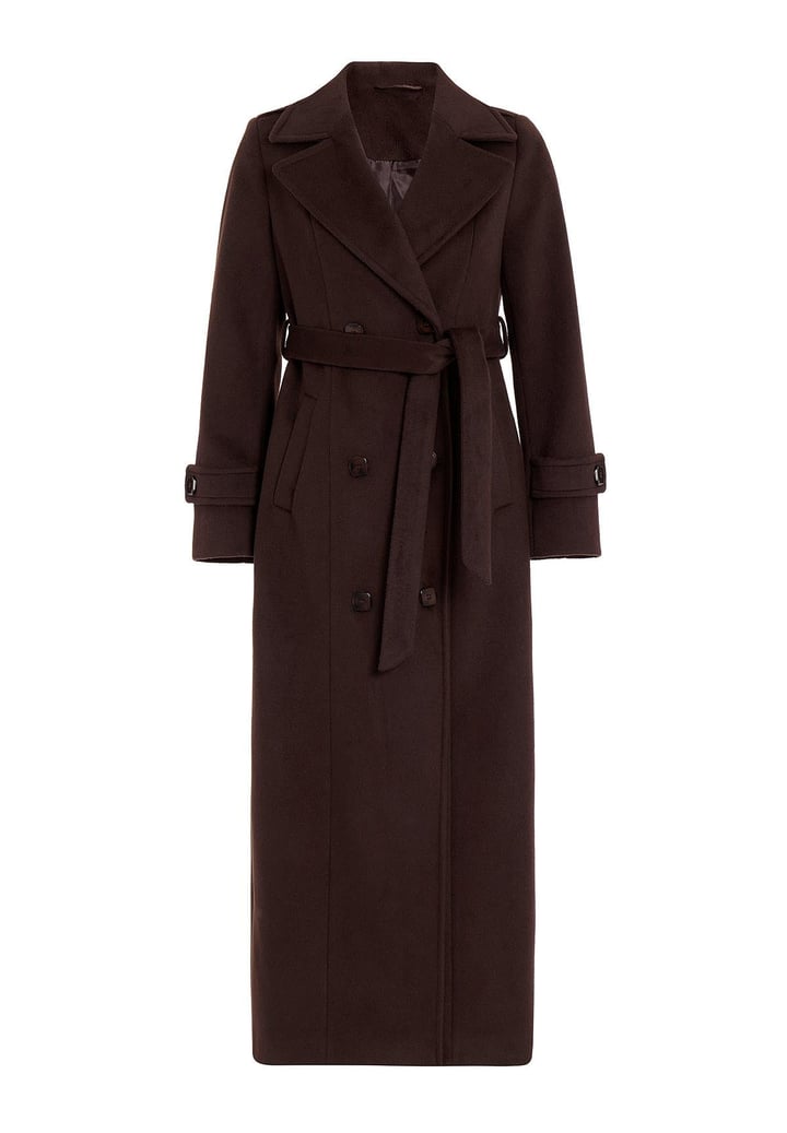 Double-Breasted Long Coat with Epaulette Detail COFFEE 3056