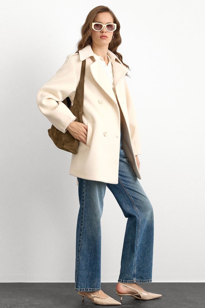 Apolet Detaylı Oversize Kısa Kaban EKRU 3149