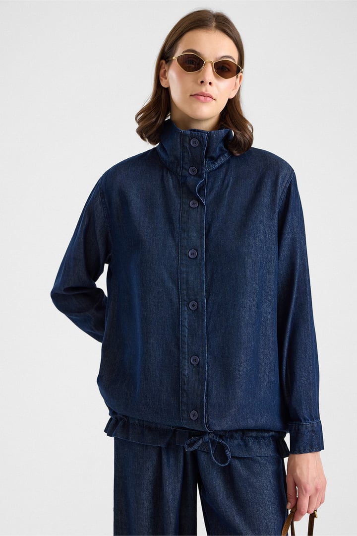 Büzgü Detaylı Soft Denim Ceket Pantolon İkili Takım LACİVERT 9472-TK