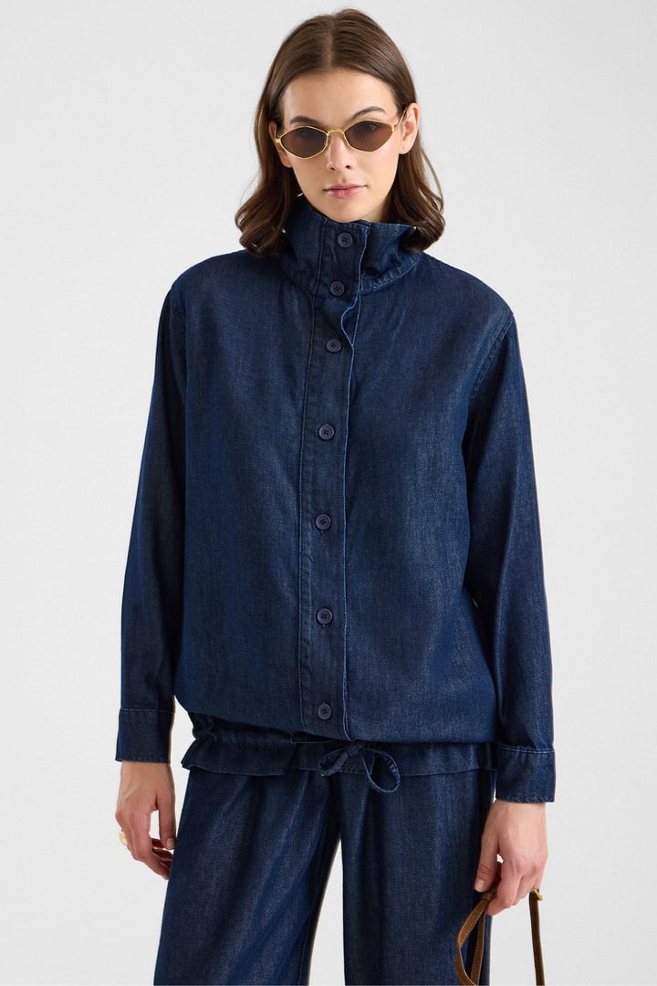 Büzgü Detaylı Soft Denim Ceket Pantolon İkili Takım LACİVERT 9472-TK