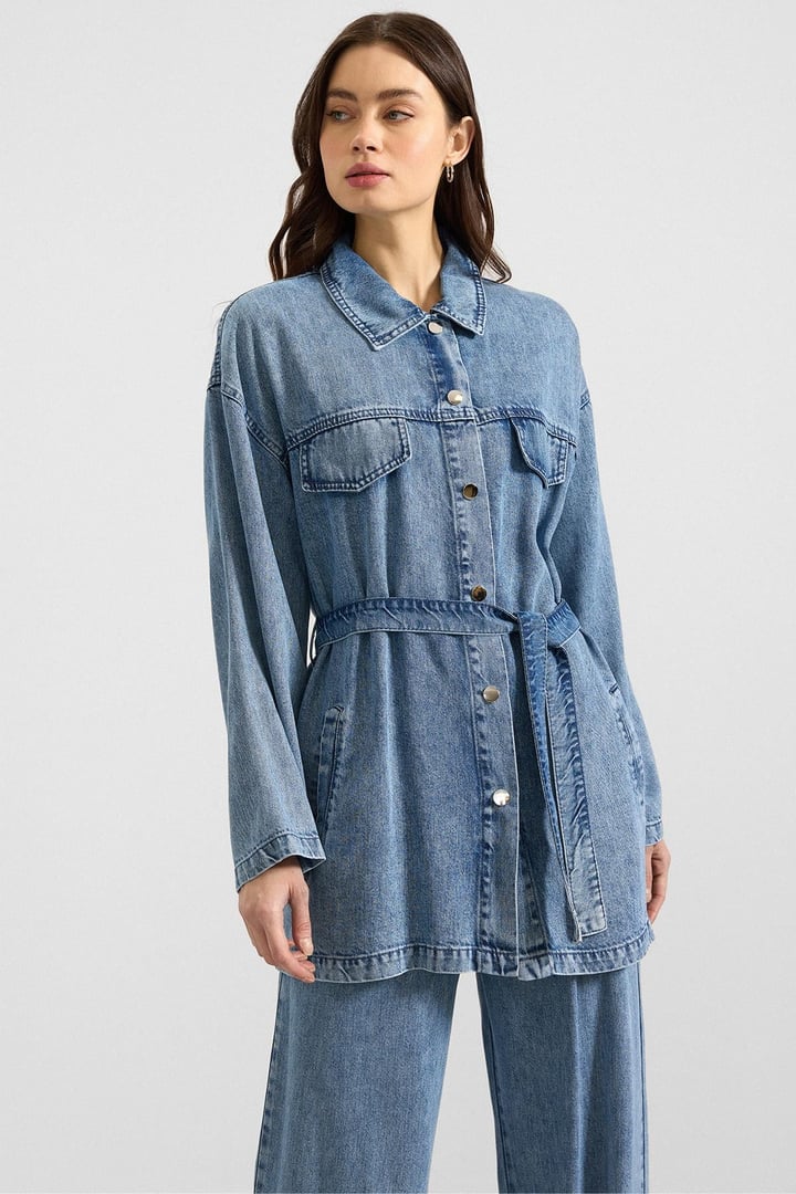 Çıt Çıt Kapamalı Soft Denim Ceket Pantolon İkili Takım MAVİ 9398-TK