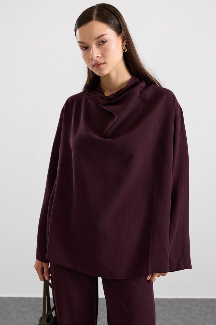 Degaje Yaka Oversize Pantolon Bluz İkili Takım MÜRDÜM 9483-TK