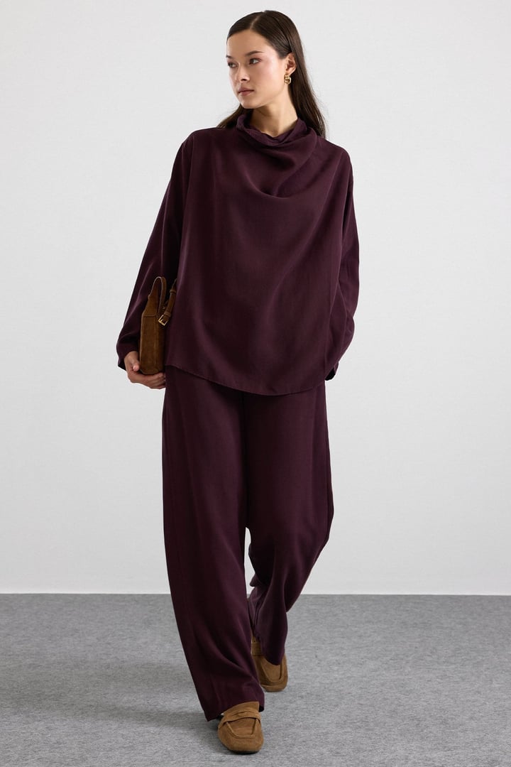 Degaje Yaka Oversize Pantolon Bluz İkili Takım MÜRDÜM 9483-TK