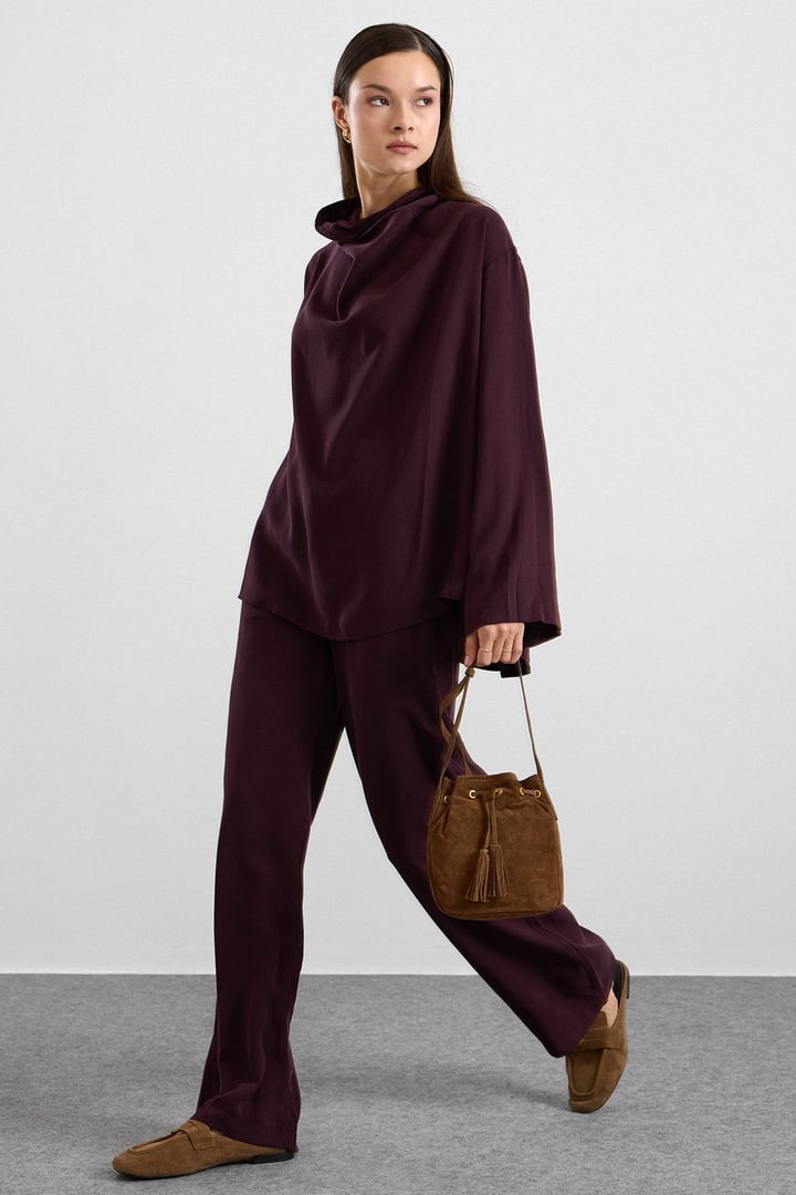 Degaje Yaka Oversize Pantolon Bluz İkili Takım MÜRDÜM 9483-TK
