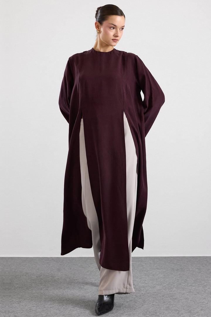 Derin Yırtmaçlı Oversize Uzun Tunik MÜRDÜM 9838