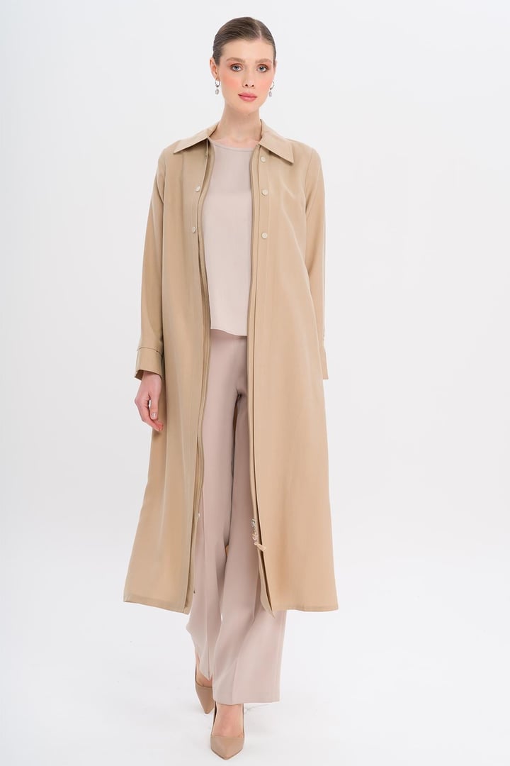 Unlined Modal Coat with Zipper Closure and Stitching Details IVORY 6721