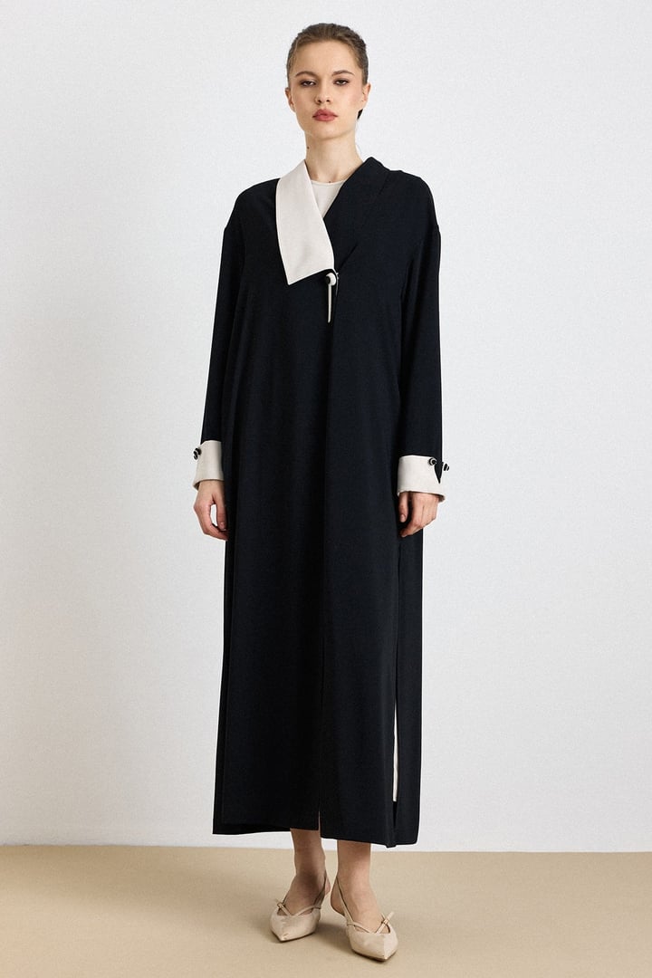 Garni ve Aksesuar Detaylı Abaya Takım SİYAH 9424-TK