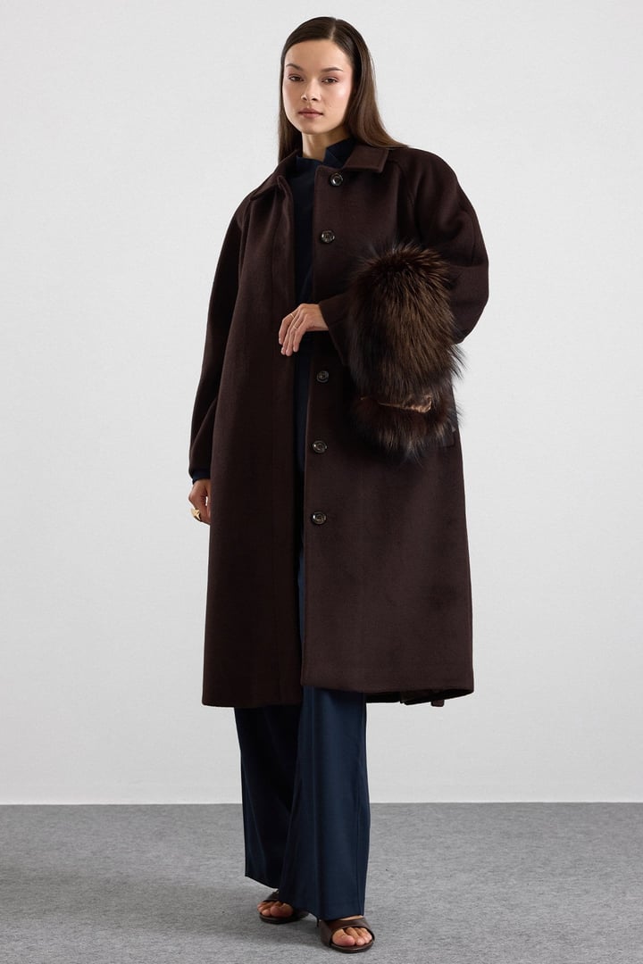 Gömlek Yaka Oversize Ara Boy Kaban KAHVE 3194