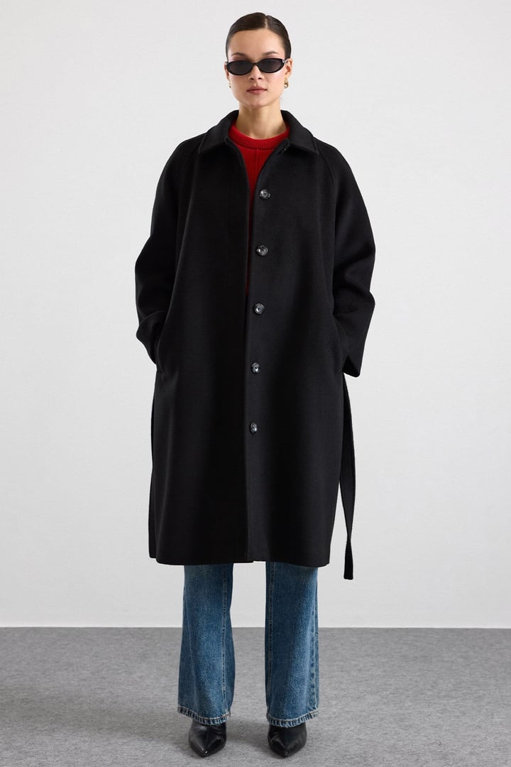 Gömlek Yaka Oversize Ara Boy Kaban SİYAH 3194