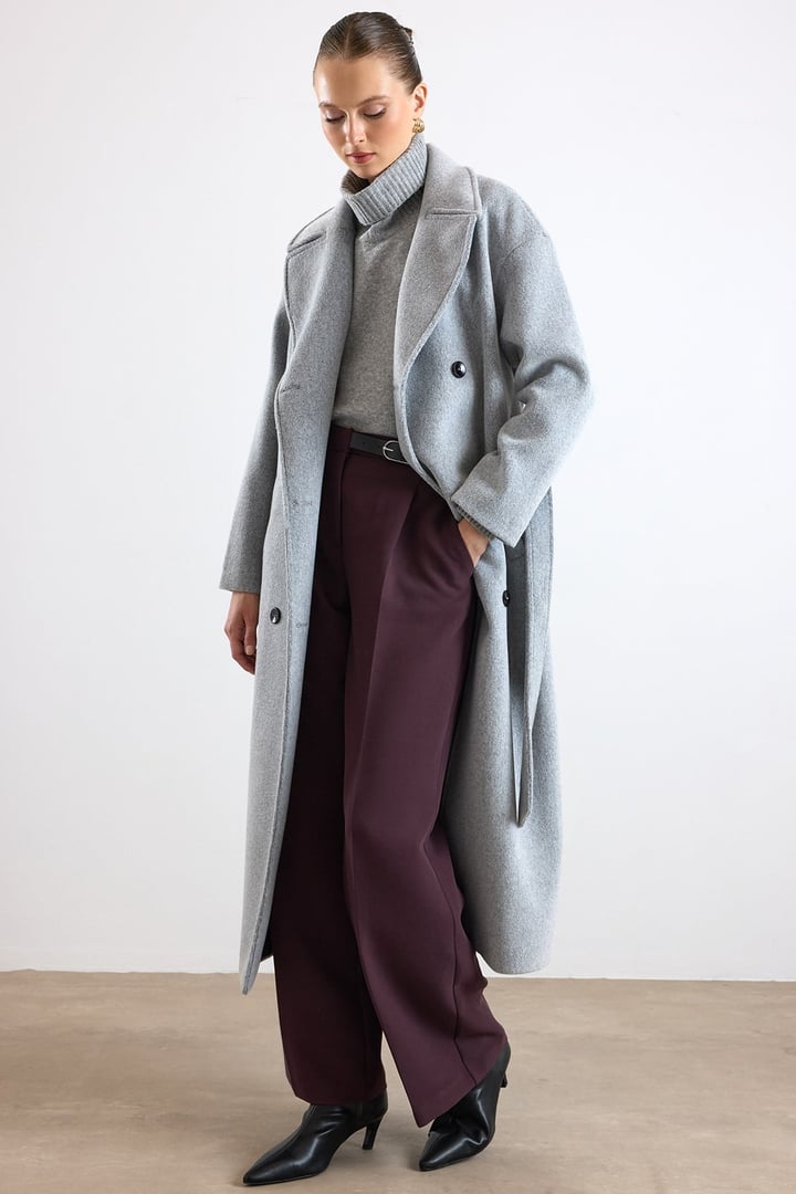 Oversize Düşük Kol Kruvaze Kaban AÇIK GRİ 3173