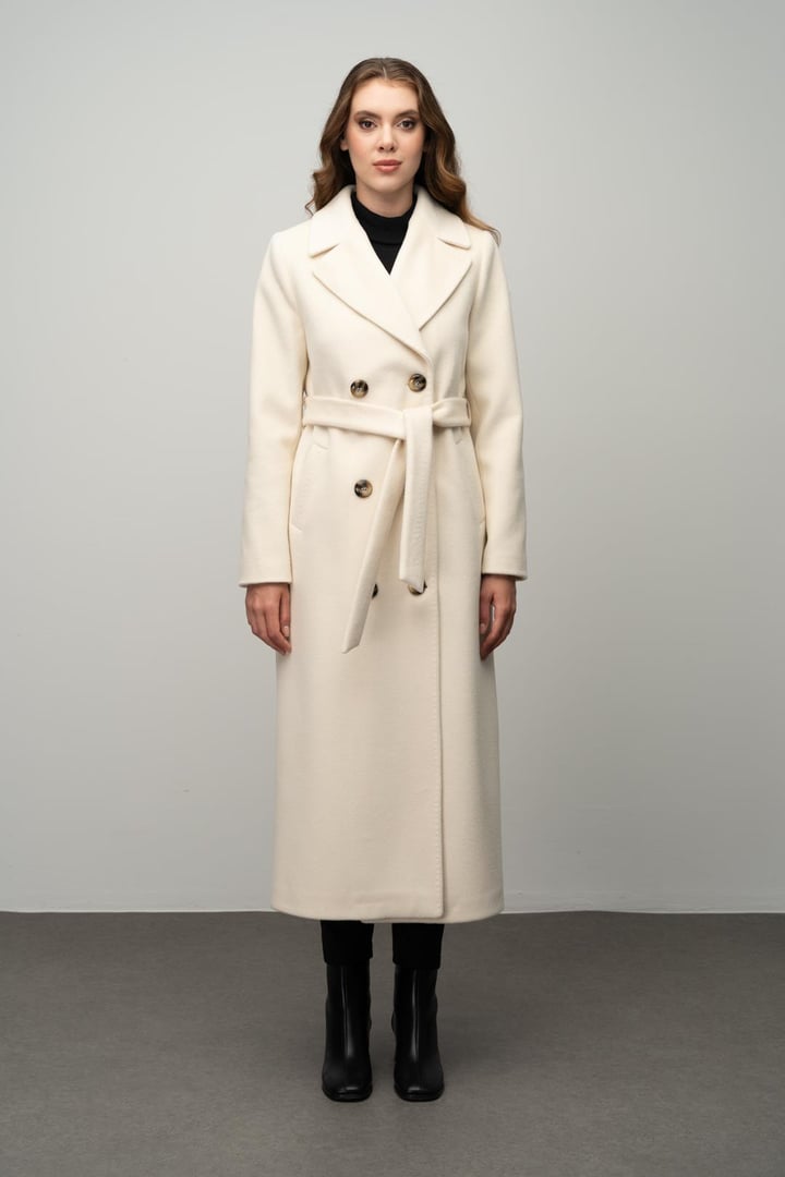 Double-Breasted Exclusive Coat with Punto Detail IVORY 3055