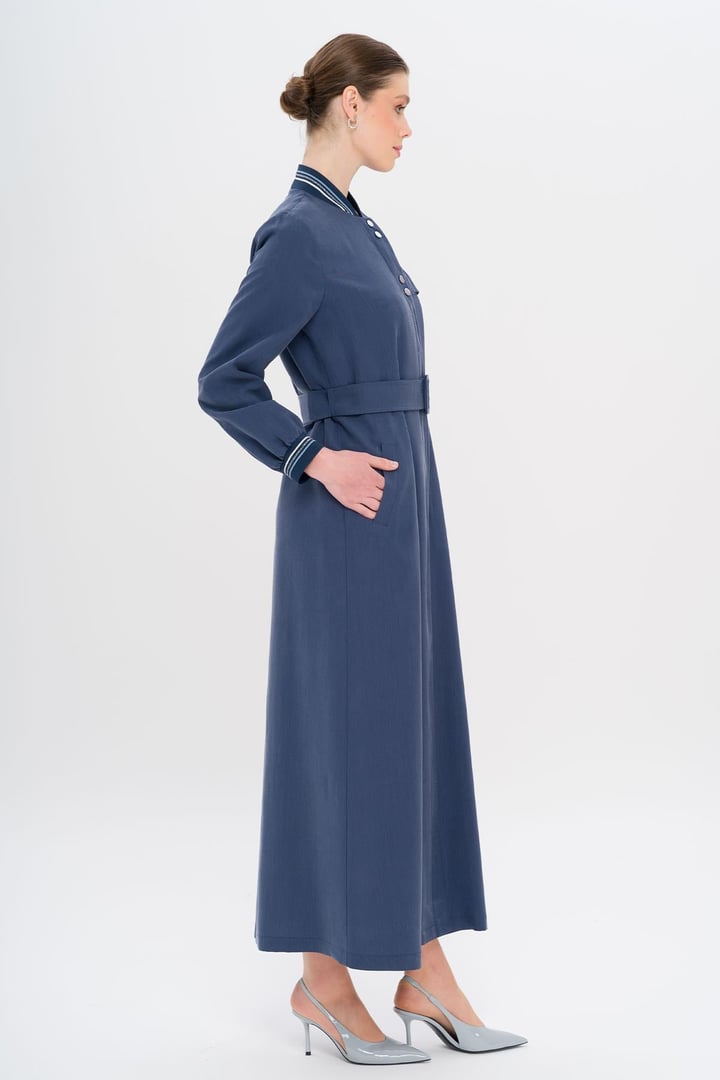 Unlined Modal Topcoat with Rib Detail İNDİGO 6744