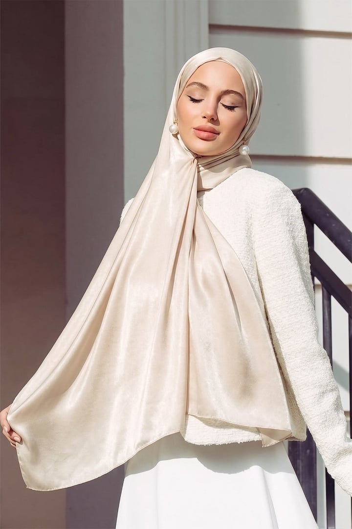 Saten Dokulu Janjanlı Abiye Şal BEJ 102