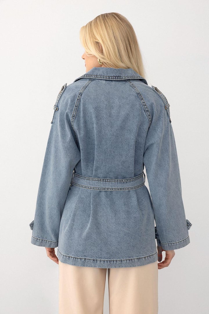 Apolet Detaylı Oversize Denim Ceket MAVİ 8251
