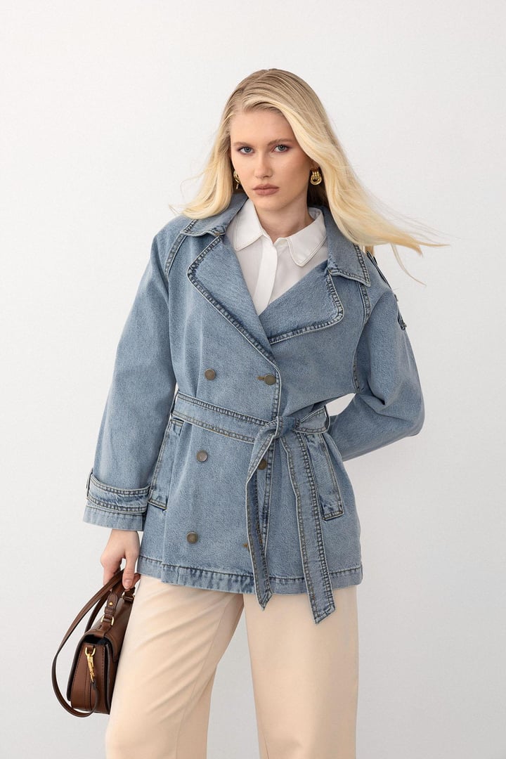 Apolet Detaylı Oversize Denim Ceket MAVİ 8251