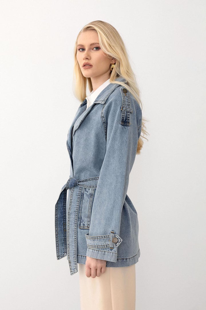 Apolet Detaylı Oversize Denim Ceket MAVİ 8251