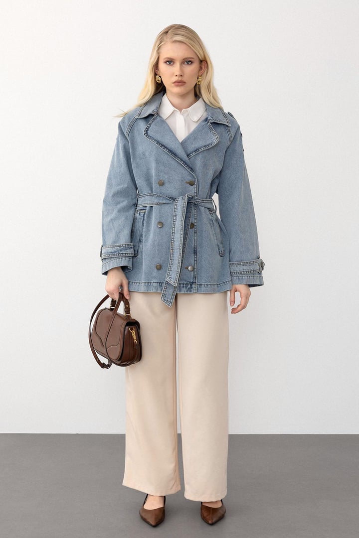 Apolet Detaylı Oversize Denim Ceket MAVİ 8251