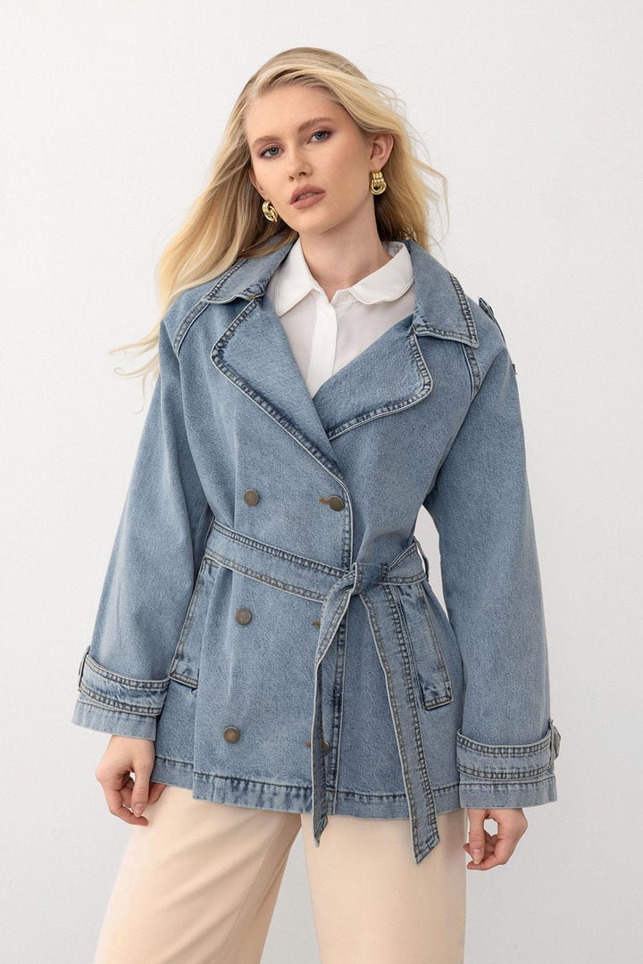 Apolet Detaylı Oversize Denim Ceket MAVİ 8251